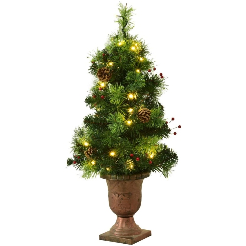 TOPBUY  4' Warm Lighting Christmas Entrance Tree Doorway Pre-Lit Decoration W/ 60 Led Lights Berries Pine Cones In White