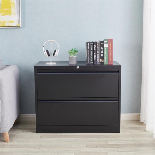 GangMei 2-Drawer Steel Metal Lateral Locking Filing Cabinet with Lock in Black