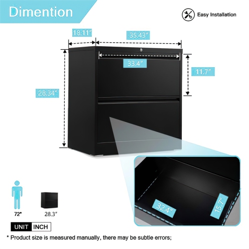 GangMei 2-Drawer Steel Metal Lateral Locking Filing Cabinet with Lock in Black