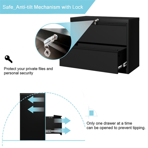 GangMei 2-Drawer Steel Metal Lateral Locking Filing Cabinet with Lock in Black