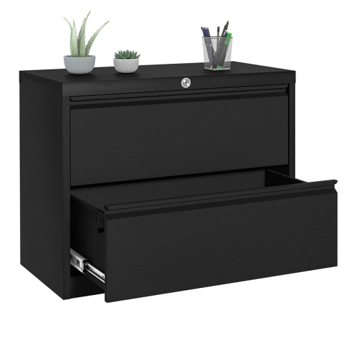 GangMei 2-Drawer Steel Metal Lateral Locking Filing Cabinet with Lock in Black