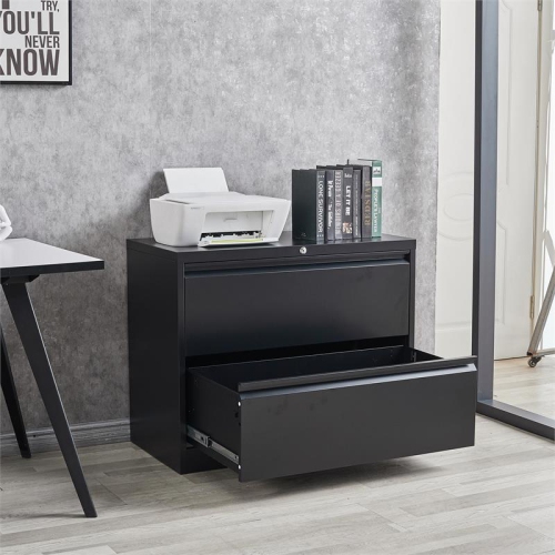 GangMei 2-Drawer Steel Metal Lateral Locking Filing Cabinet with Lock in Black