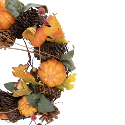 Pumpkin and Pinecone Autumn Harvest Wreath, 13.5-Inch, Unlit
