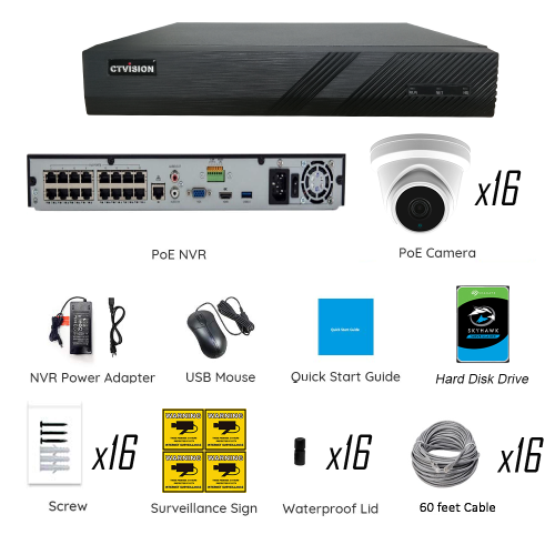 CTVISION 4K Wired Audio Security Camera System, 16 Camera Surveillance Kit Outdoor DIY Audio 4TB HDD Included for Home Business Security Camera System