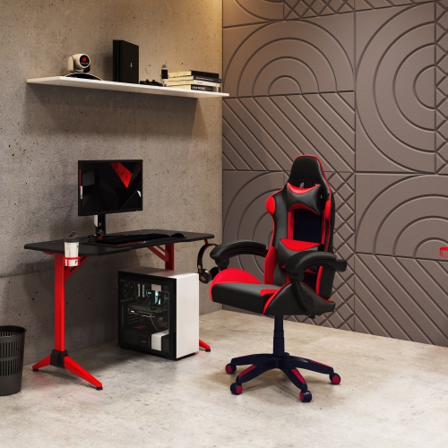 CorLiving Ravagers Comfortable Ergonomic Adjustable Gaming Chair, Black and Red