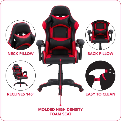 CorLiving Ravagers Comfortable Ergonomic Adjustable Gaming Chair, Black and Red