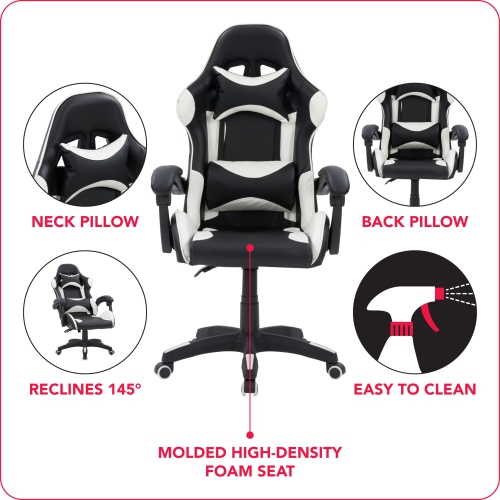 CorLiving Ravagers Comfortable Ergonomic Adjustable Gaming Chair, Black and White