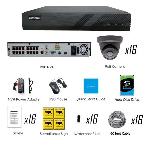 CTVISION 4K Wired Audio Security Camera System, 16 Camera Surveillance Kit Outdoor DIY Audio 4TB HDD Included for Home Business Security Camera System