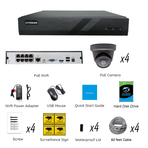 CTVISION 4K Wired Audio Security Camera System, 4 Camera Surveillance Kit Outdoor DIY Audio 2TB HDD Included for Home Business Security Camera System