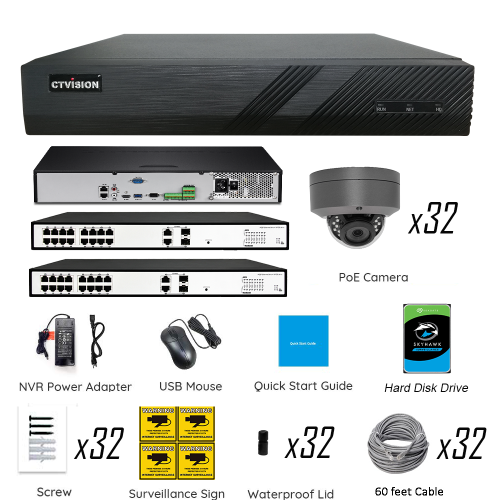 CTVISION 4K Wired Audio Security Camera System, 32-Camera Surveillance Kit Outdoor DIY Audio 8TB HDD, Home Business Security Camera System