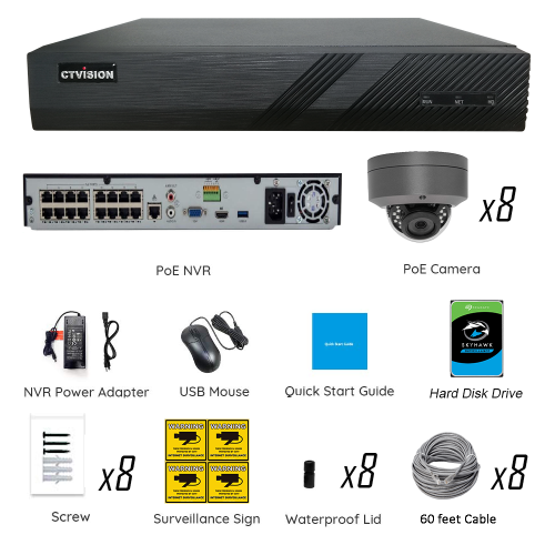 CTVISION 4K Wired Audio Security Camera System, 8-Camera Surveillance Kit Outdoor DIY Audio 2TB HDD, Home Business Security Camera System