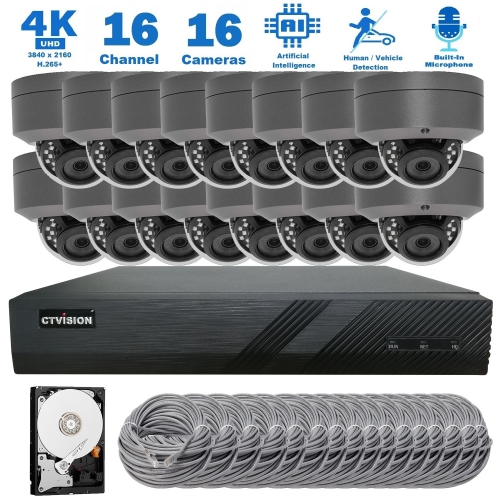 CTVISION 4K Wired Audio Security Camera System, 16-Camera Surveillance Kit Outdoor DIY Audio 4TB HDD, Home Business Security Camera System