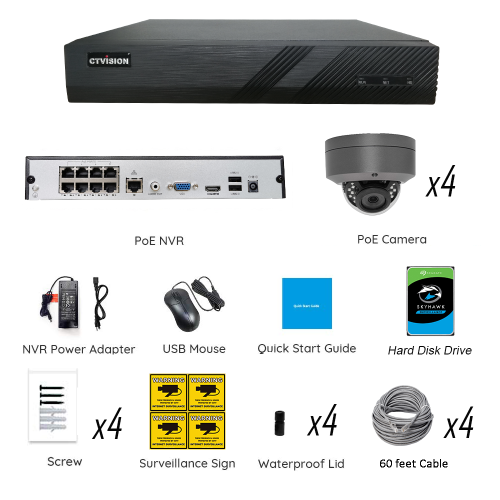 CTVISION 4K Wired Audio Security Camera System, 4-Camera Surveillance Kit Outdoor DIY Audio 2TB HDD, Home Business Security Camera System