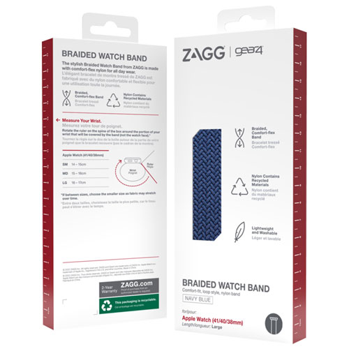 Bracelet de montre sport tressé de Gear4 pour Apple Watch 38/40/41 mm - Bleu marine