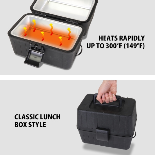 Koolatron 12V Heating Lunch Box Stove, 1.6 Qt, Black, 6 ft (1.8m) Power Cord, Heats to 300F (149C), Built-In Cord Storage, Classic Construction