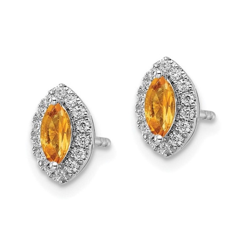 2/5 Carat Citrine Halo Earrings in 14K White Gold with Lab-Grown Diamonds