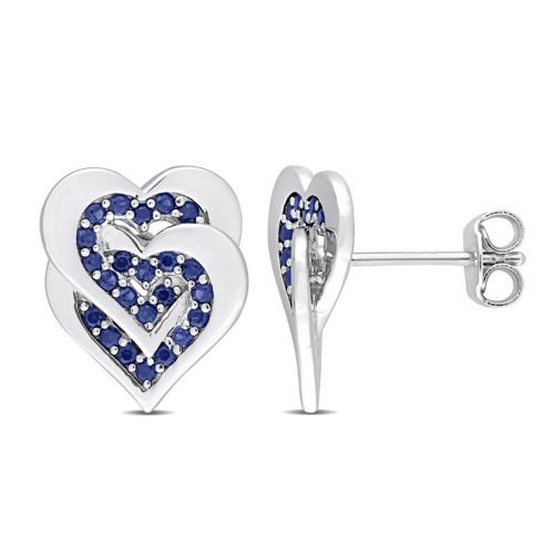 GEM AND HARMONY  2/5 Carat (Ctw) Lab-Created Sapphire Heart Earrings In Sterling Silver In Blue