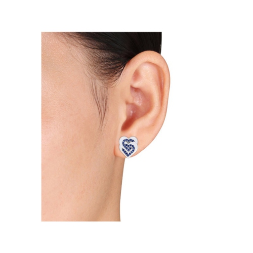 2/5 Carat Lab-Created Blue Sapphire Heart Earrings in Sterling Silver
