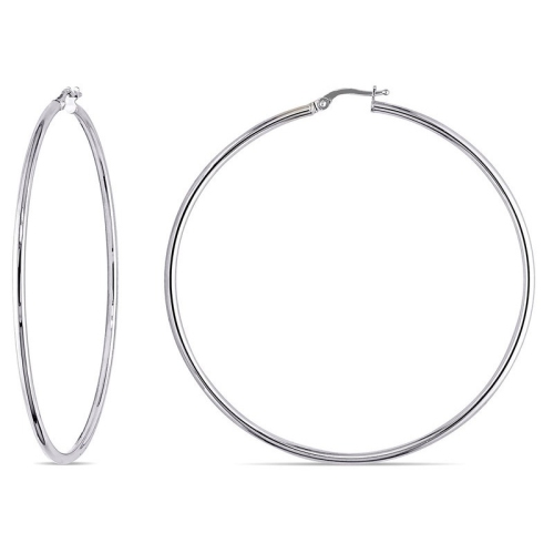 GEM AND HARMONY  10K Gold Round Hoop Earrings (65Mm) In White