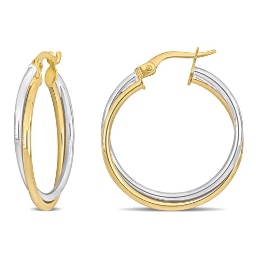 Image 1 of 3.. 10K Yellow and White Gold CrossOver Hoop Earrings