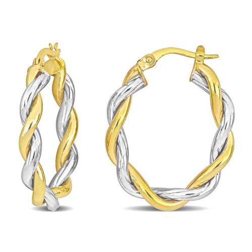 GEM AND HARMONY  10K And White Gold Twisted Oval Hoop Earrings (27Mm) In Yellow