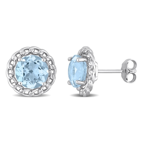 GEM AND HARMONY  4.70 Carat (Ctw) Topaz Halo Earrings In Sterling Silver In Blue