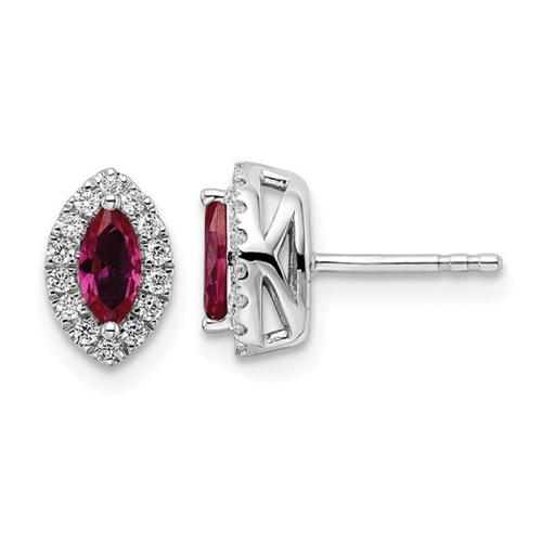 7/10 Carat Lab-Created Ruby Halo Earrings in 14K White Gold Earrings with Lab-Grown Diamonds