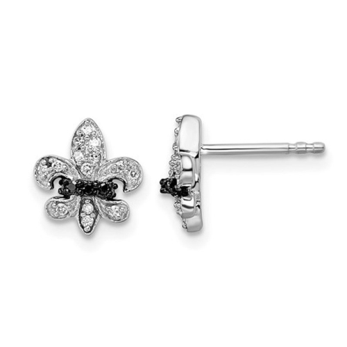 1/7 Carat Black & White Diamond Fleur de Lis Earrings in Sterling Silver
