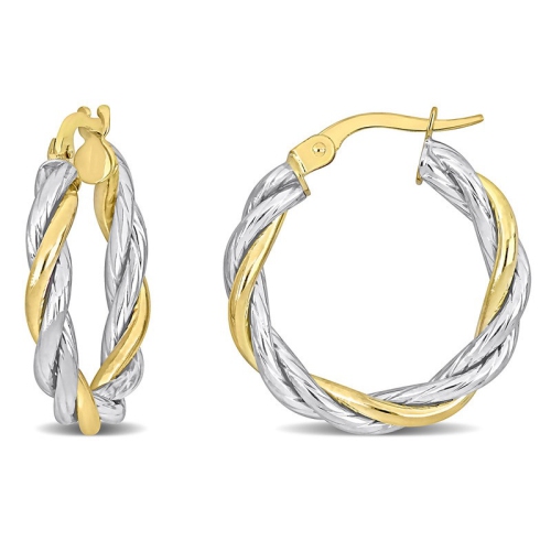 10K Yellow and White Gold Twisted Hoop Earrings