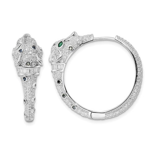 GEM AND HARMONY  Sterling Cheetah Hinged Hoop Earrings With Cubic Zirconia (Cz)S In Silver