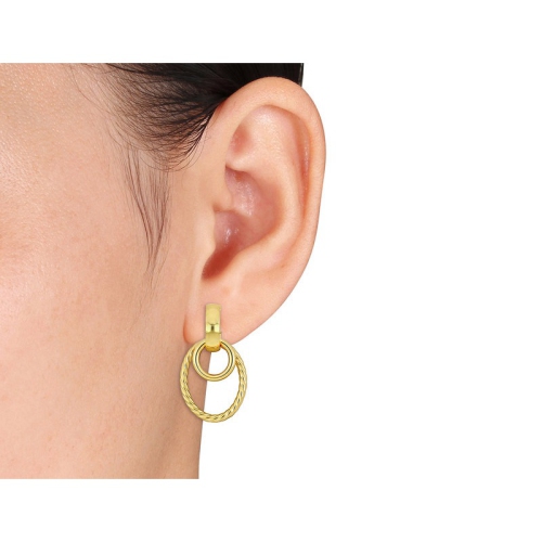 10K Yellow Gold Oval Hoop Drop Earrings