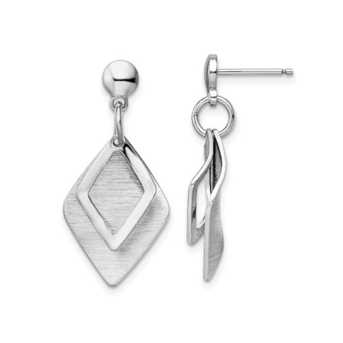 Sterling Silver Geometric Brushed Dangle Post Earrings