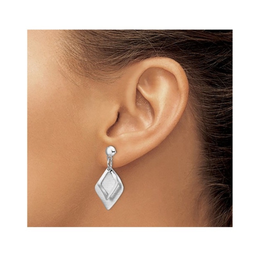 Sterling Silver Geometric Brushed Dangle Post Earrings
