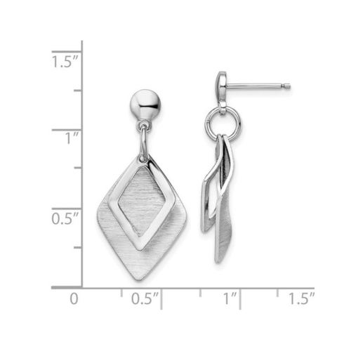 Sterling Silver Geometric Brushed Dangle Post Earrings