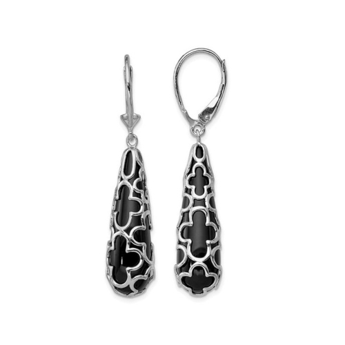 Black Onyx Teardrop Dangle Earrings in Sterling Silver