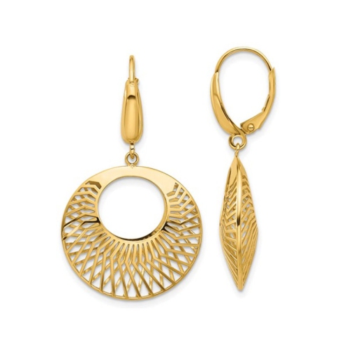 Image 1 of 3.. 14K Yellow Gold Polished Dangle Circle Earrings