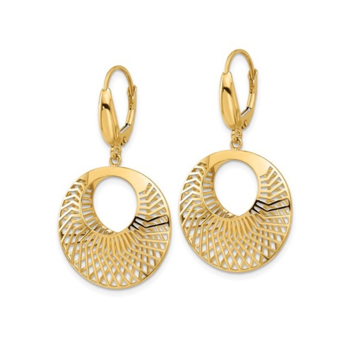 14K Yellow Gold Polished Dangle Circle Earrings