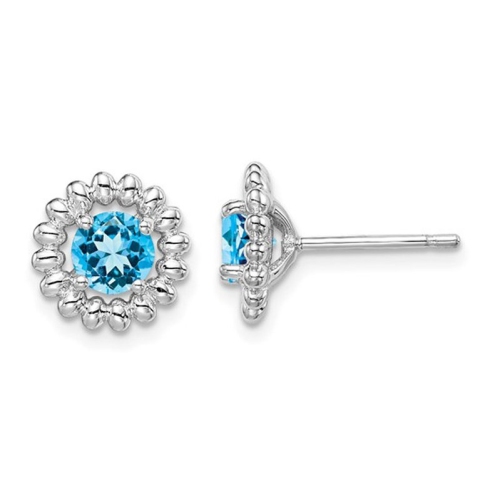 GEM AND HARMONY  1.10 Carat (Ctw) Topaz Button Stud Earrings In Sterling Silver In Blue