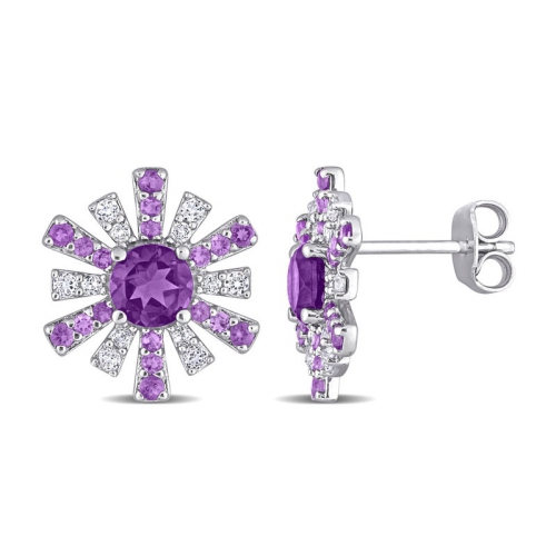 1.75 Carat African Amethyst & White Topaz Starburst Earrings in Sterling Silver