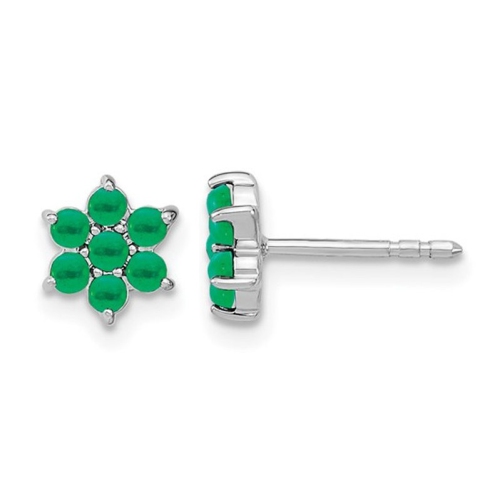 1,20 carats Boucles d'oreilles en bouton de fleur émeraude en or blanc 14K