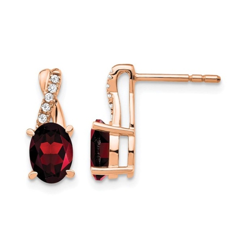 GEM AND HARMONY  1.40 Carat (Ctw) Garnet Earrings In 10K Rose Gold With Accent Diamonds In Pink