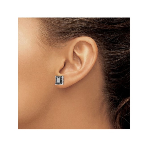 1/3 Carat Black & White Square Diamond Earrings in Sterling Silver