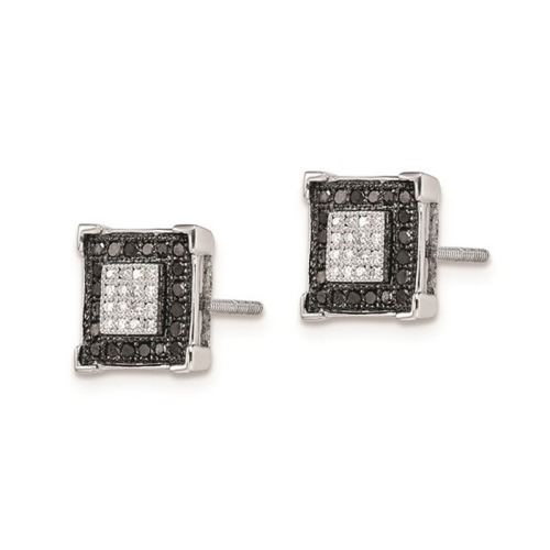 1/3 Carat Black & White Square Diamond Earrings in Sterling Silver