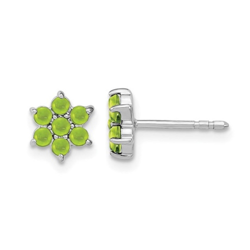 1.15 Carat Peridot Flower Button Earrings in 14K White Gold