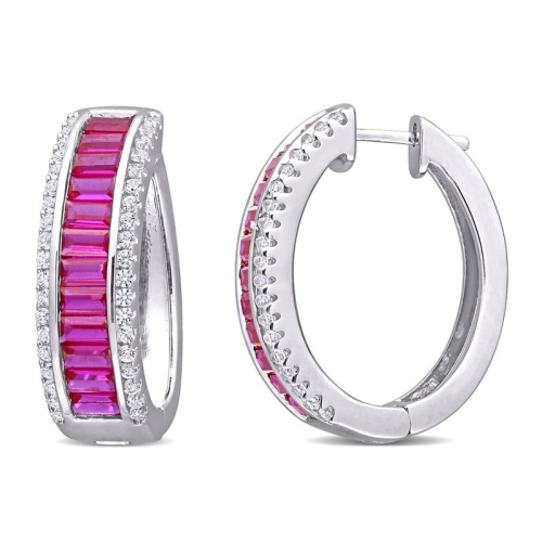 lab created ruby hoop earrings