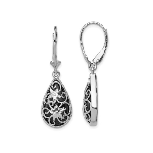 Boucles d'oreilles ?á fleurs de drop onyx noires en argent sterling