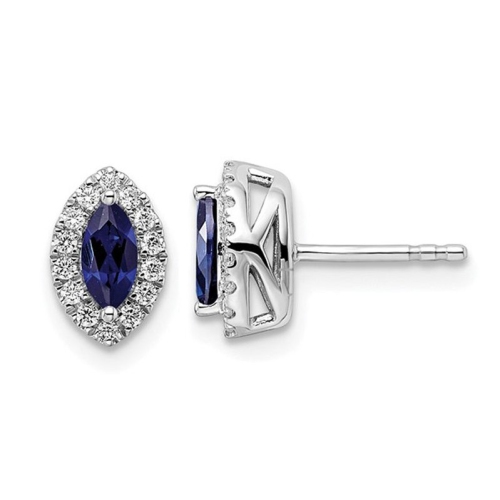 7/10 Carat Lab-Created Blue Sapphire Halo Earrings in 14K White Gold Earrings with Lab-Grown Diamonds