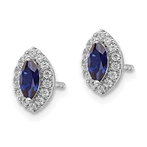 7/10 Carat Boucles d'oreilles en saphir bleu créées en laboratoire en boucles d'oreilles en or blanc 14 carats avec diamants cultivés en laboratoire