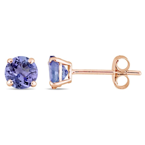 Image 1 of 2.. 1.05 Carat Solitaire Tanzanite Earrings in 14K Rose Pink Gold with Accent Diamonds