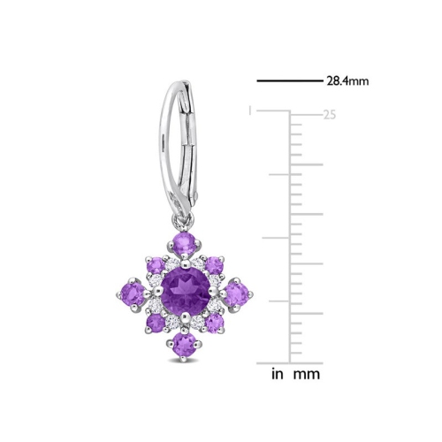 2.05 Carat African Amethyst & White Topaz Cluster Dangle Earrings in Sterling Silver